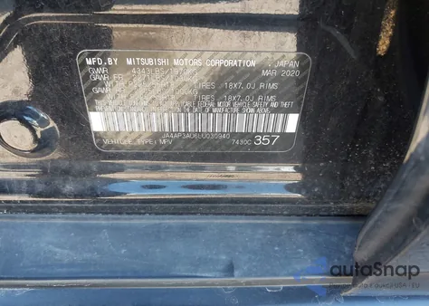 2020 Mitsubishi Outlander Sport 2.0 Es z USA, uszkodzony, nr VIN JA4AP3AU6LU030940